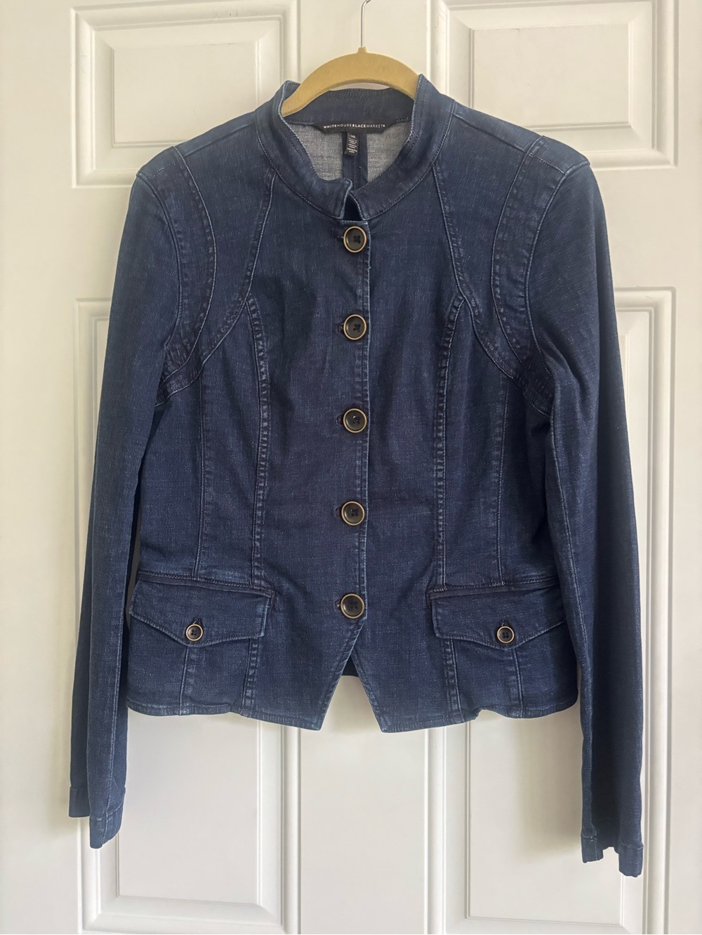White House Black Market Dark Blue Denim Jacket with Stand Collar